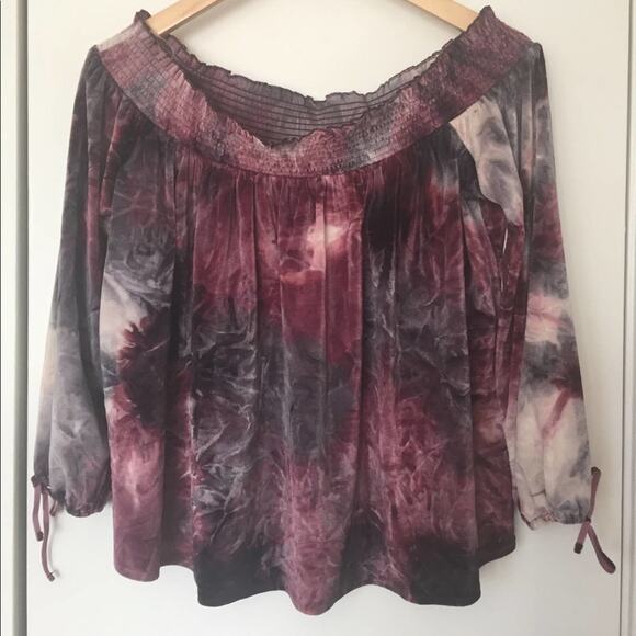 AMERICAN EAGLE OUTFITTERS Crushed Velvet Off Shoulder Top MEDIUM Tie Dye Fall - Picture 4 of 7